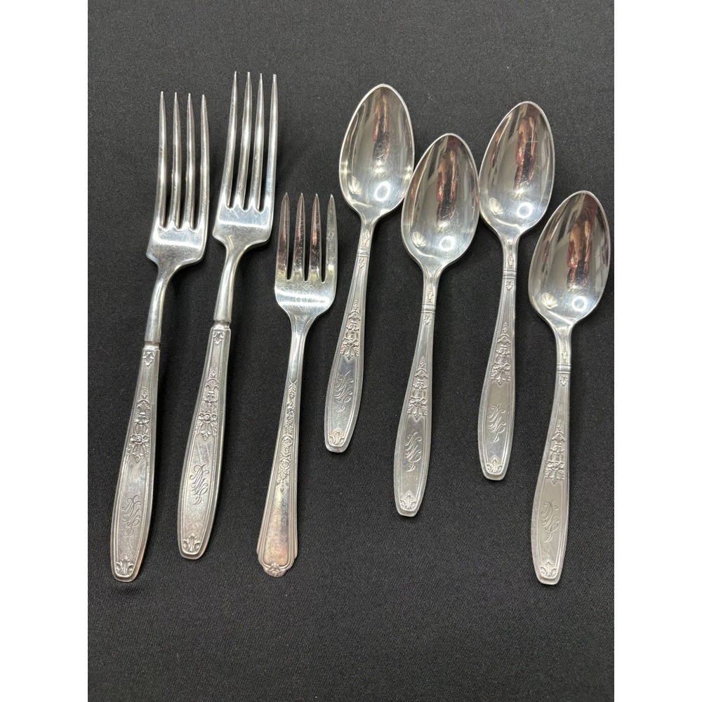 1847 Rogers Bros AMBASSADOR Dinner Forks‎ Spoons Lot of 7 Pieces Monogram